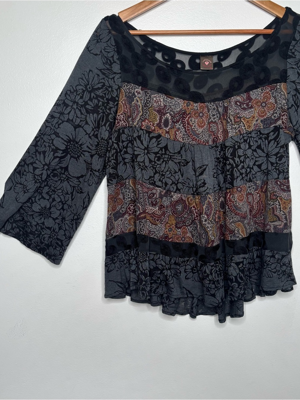 Language Sheer Mesh Paisley Black Whimsigoth Top Womens Medium - Picture 5 of 10